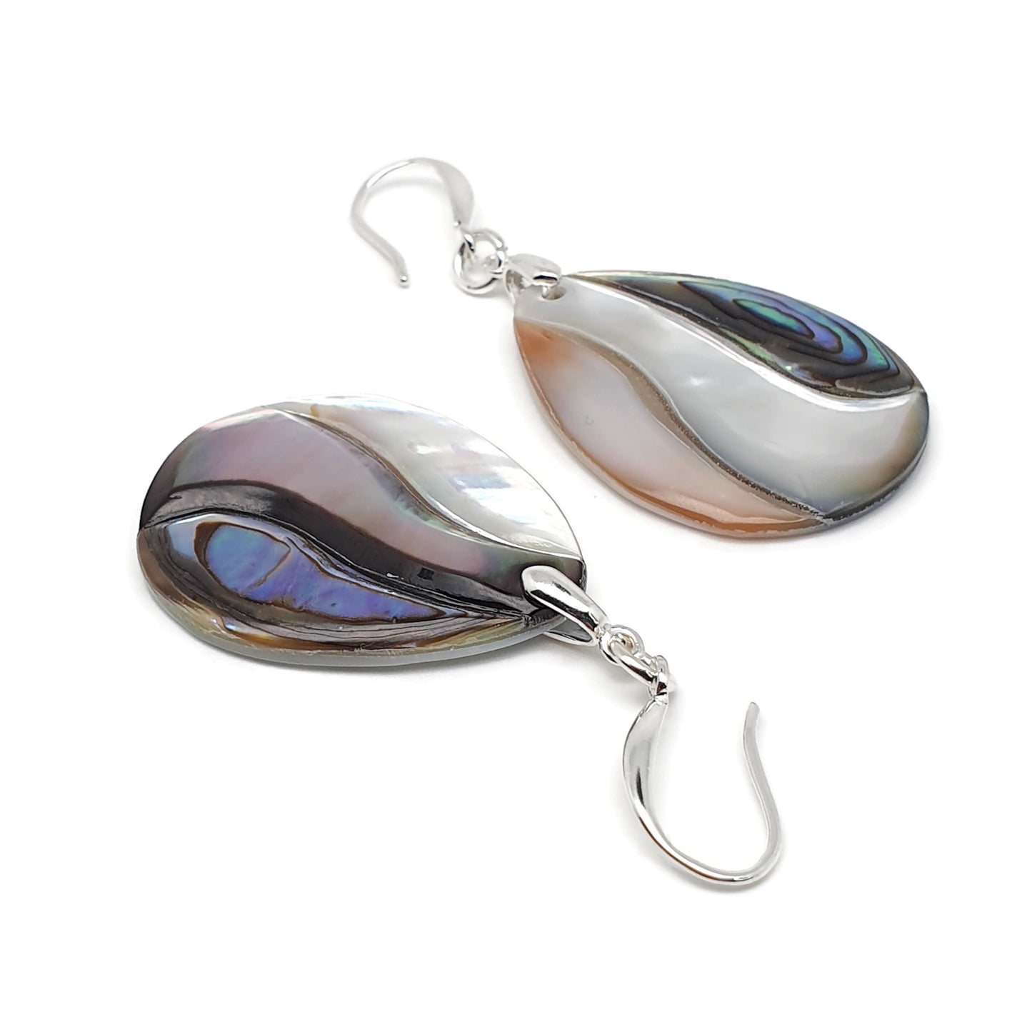 Rainbow Paua Abalone Teardrop Earrings Natural Sea Shell