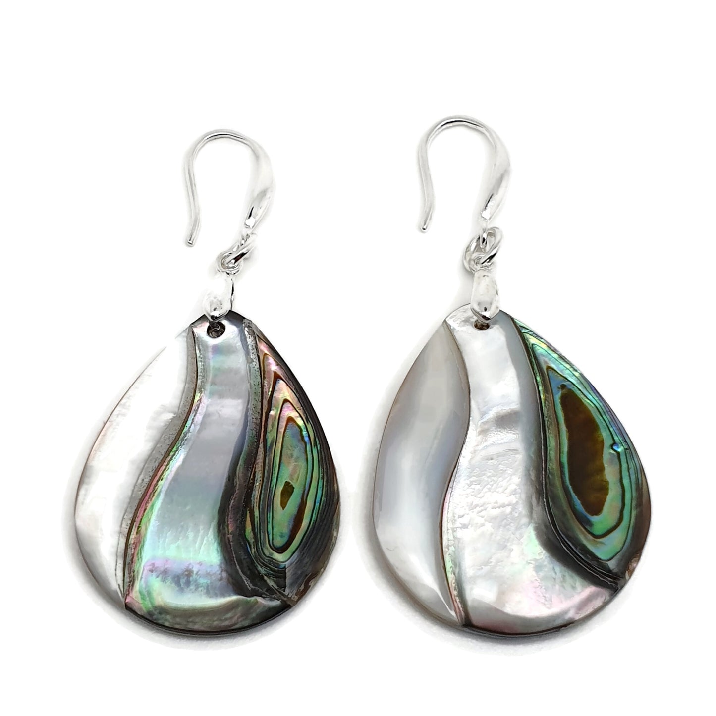 Rainbow Paua Abalone Teardrop Earrings Natural Sea Shell
