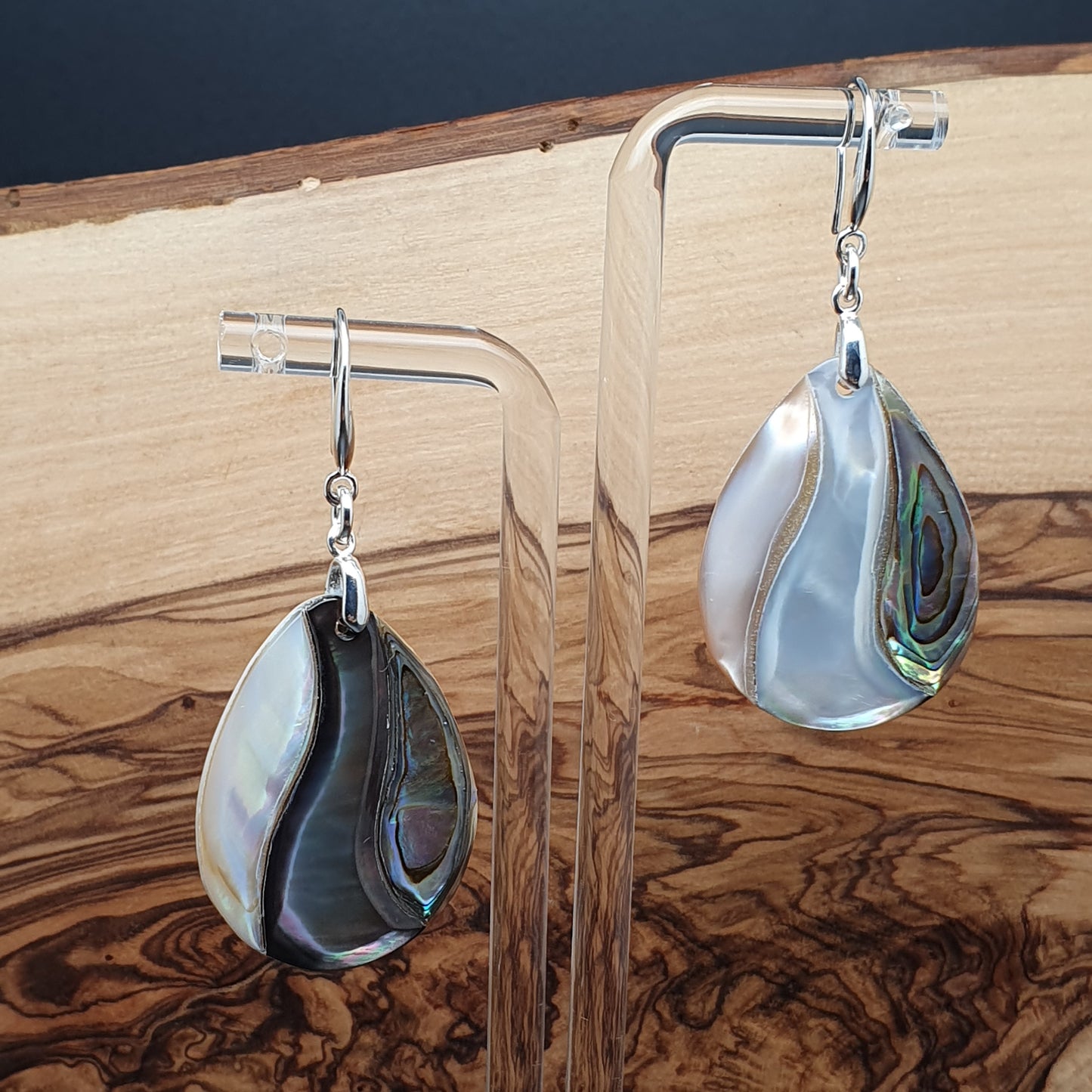 Rainbow Paua Abalone Teardrop Earrings Natural Sea Shell
