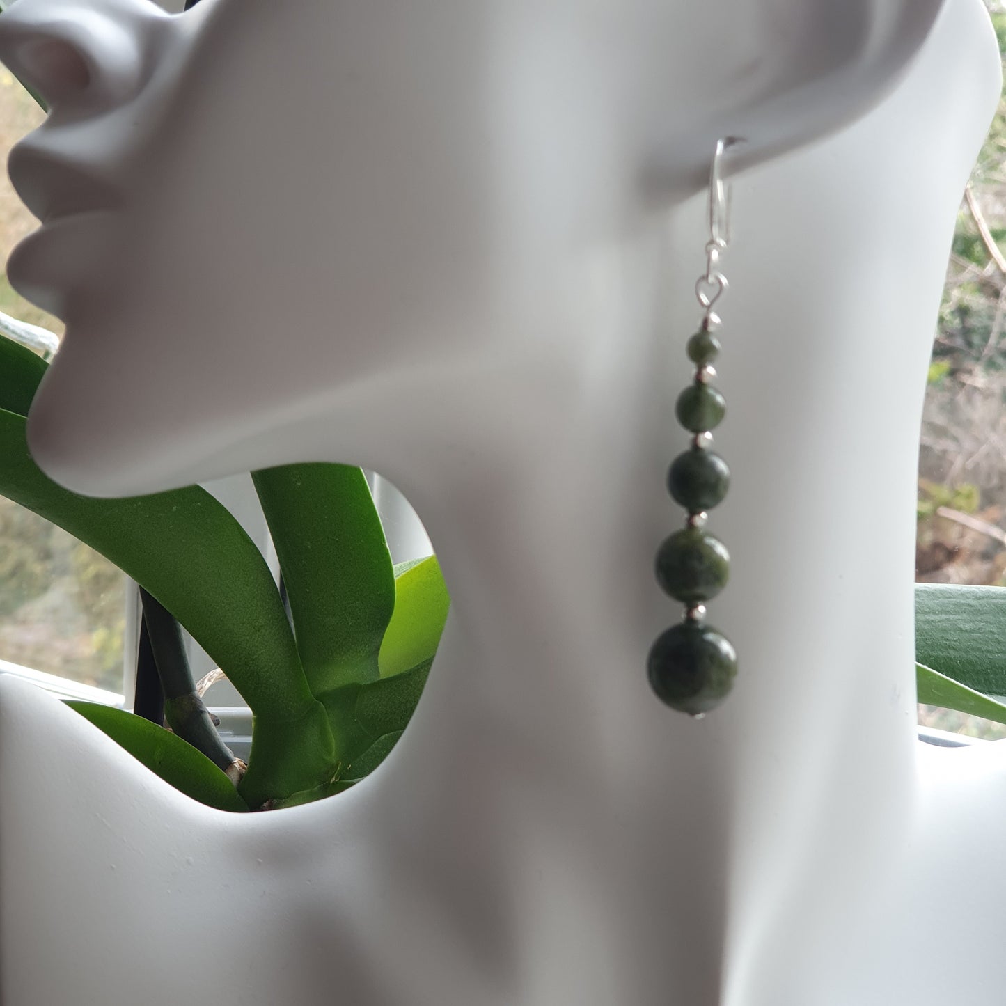 Green Jade Beaded Graduated Boho Earrings Long Dangle Drop