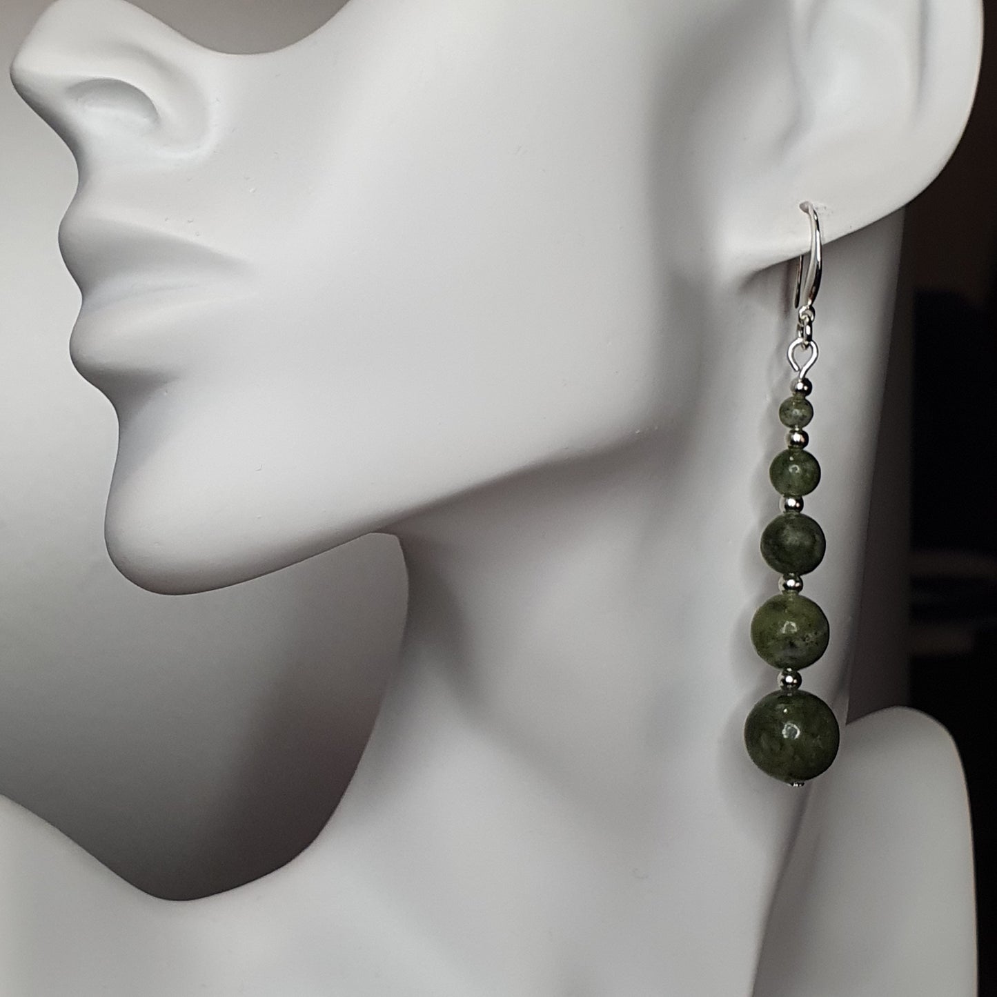 Green Jade Beaded Graduated Boho Earrings Long Dangle Drop