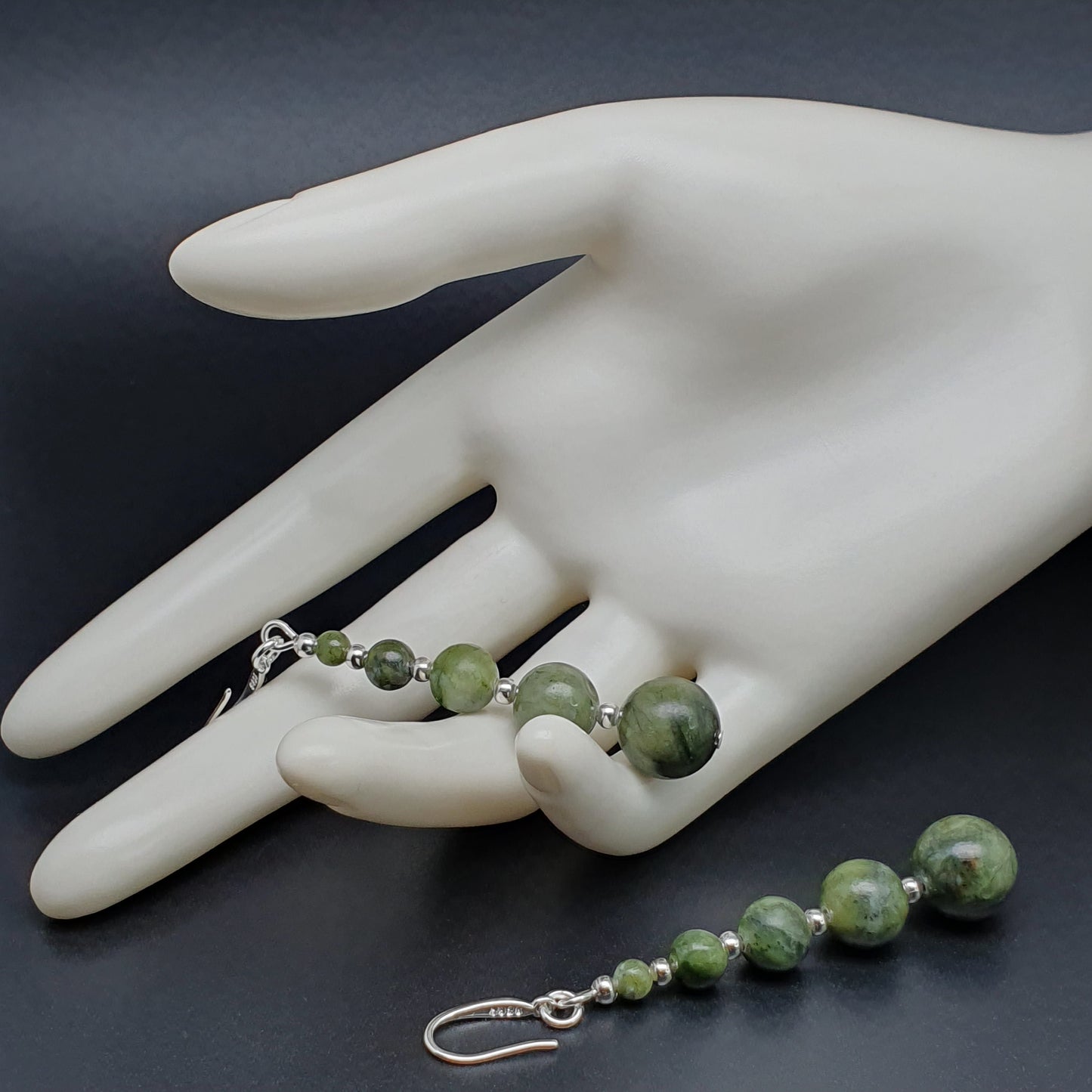 Green Jade Beaded Graduated Boho Earrings Long Dangle Drop