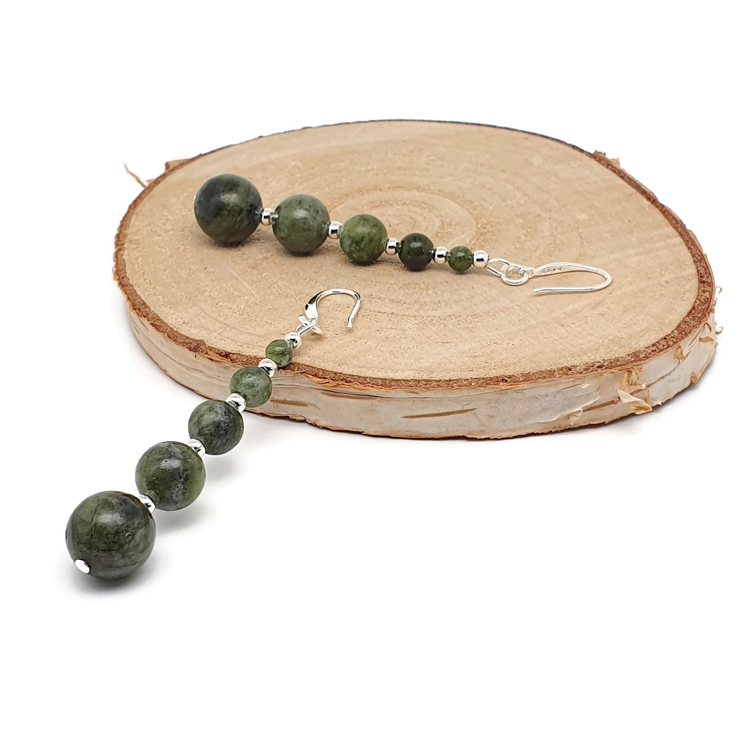 Green Jade Beaded Graduated Boho Earrings Long Dangle Drop