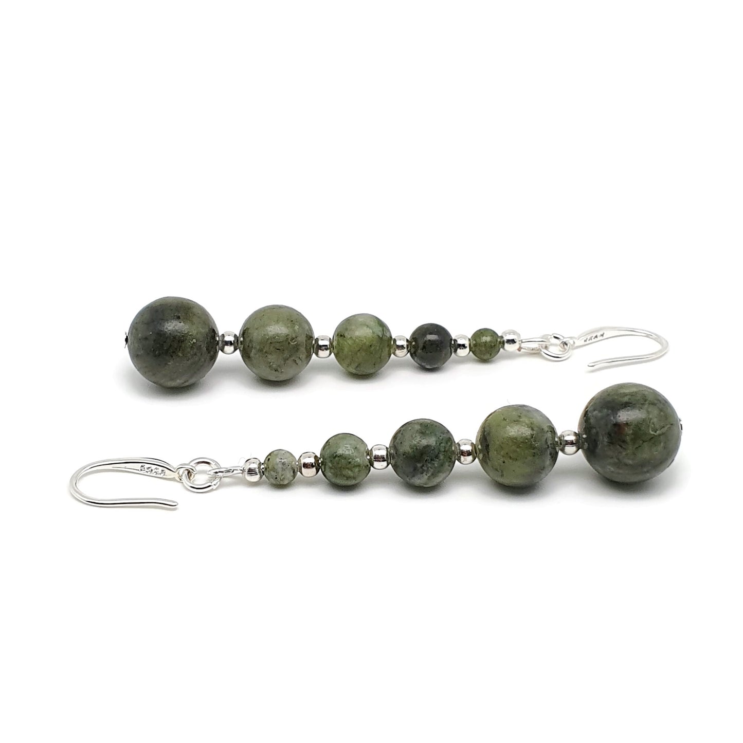 Green Jade Beaded Graduated Boho Earrings Long Dangle Drop