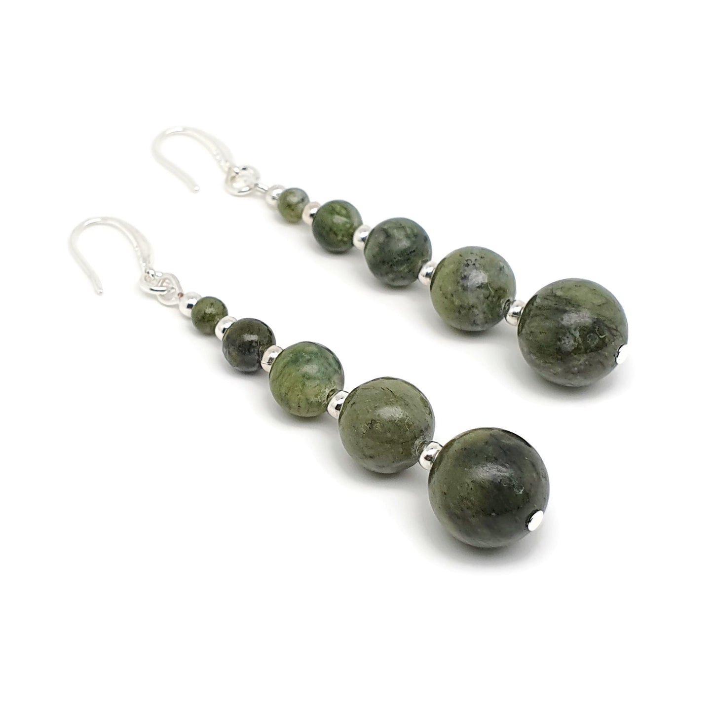 Green Jade Beaded Graduated Boho Earrings Long Dangle Drop