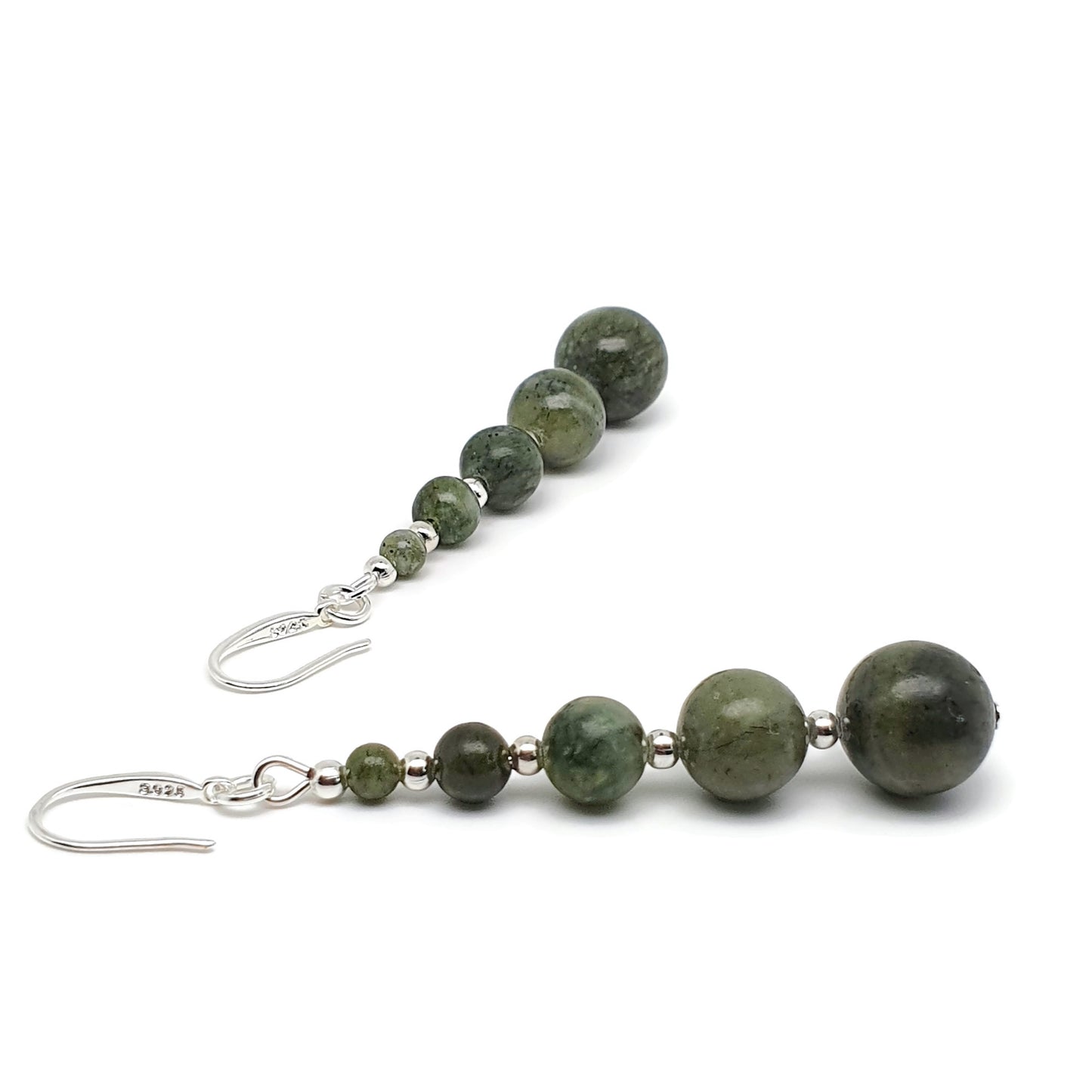 Green Jade Beaded Graduated Boho Earrings Long Dangle Drop