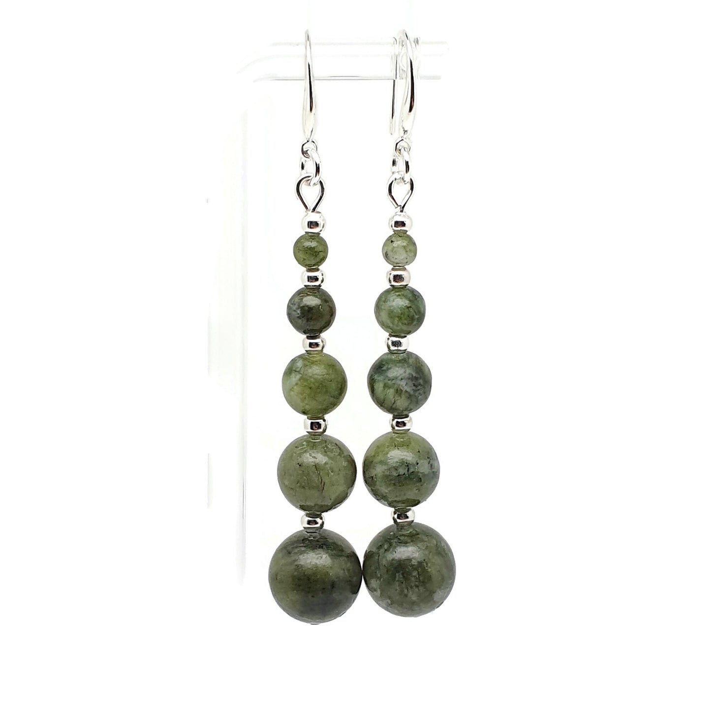 Green Jade Beaded Graduated Boho Earrings Long Dangle Drop