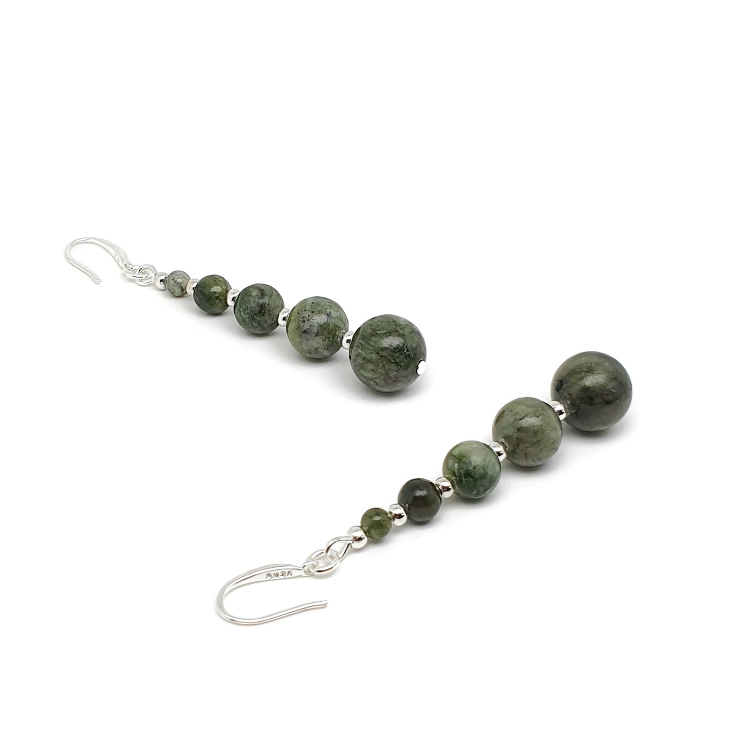 Green Jade Beaded Graduated Boho Earrings Long Dangle Drop