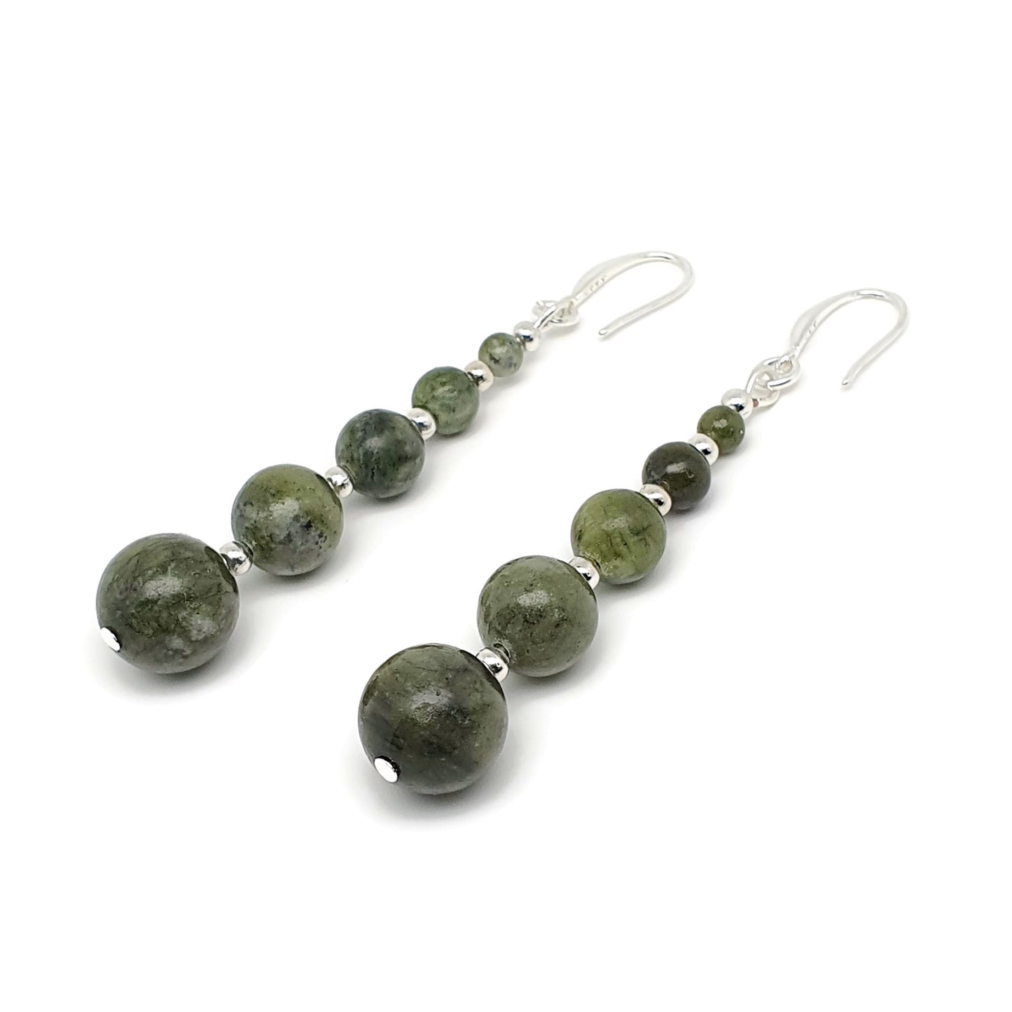 Green Jade Beaded Graduated Boho Earrings Long Dangle Drop