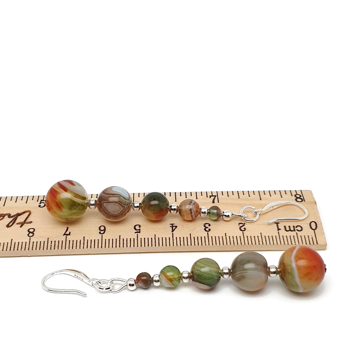 Peacock Agate Beaded Graduated Dangle Drop Boho Earrings
