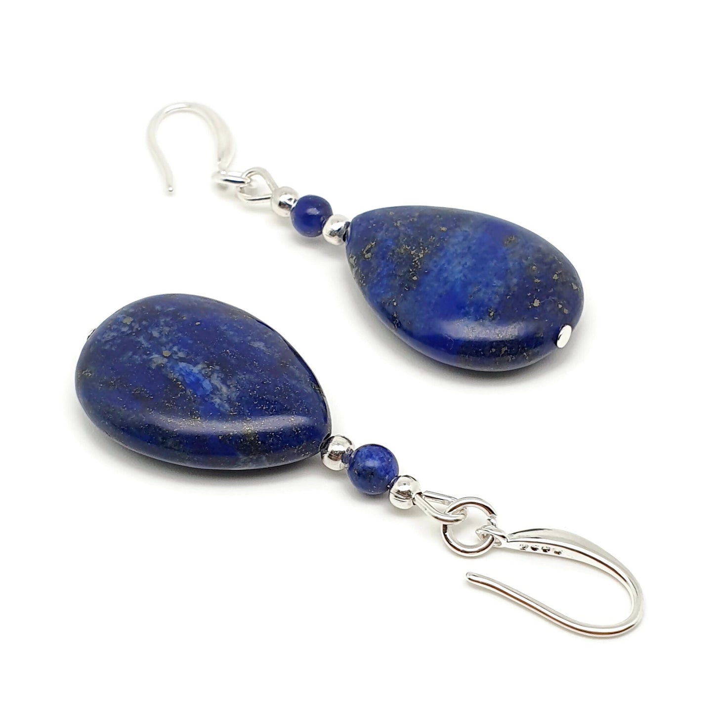 Blue Lapis Lazuli Dangle Drop Chunky Teardrop Boho Earrings