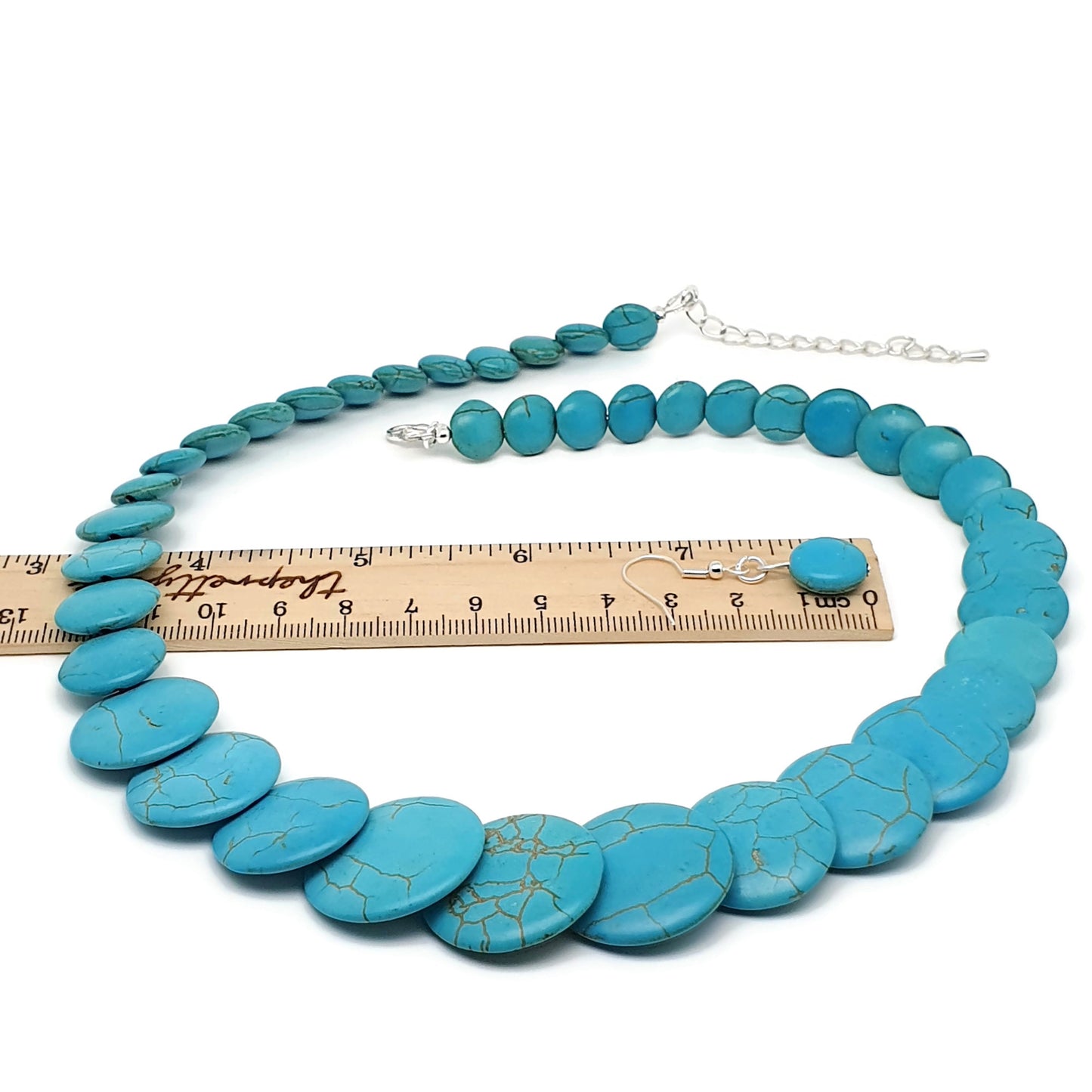 Dyed Blue Howlite Beaded Graduated Collar Boho Necklace And Dangle Drop Earrings Set