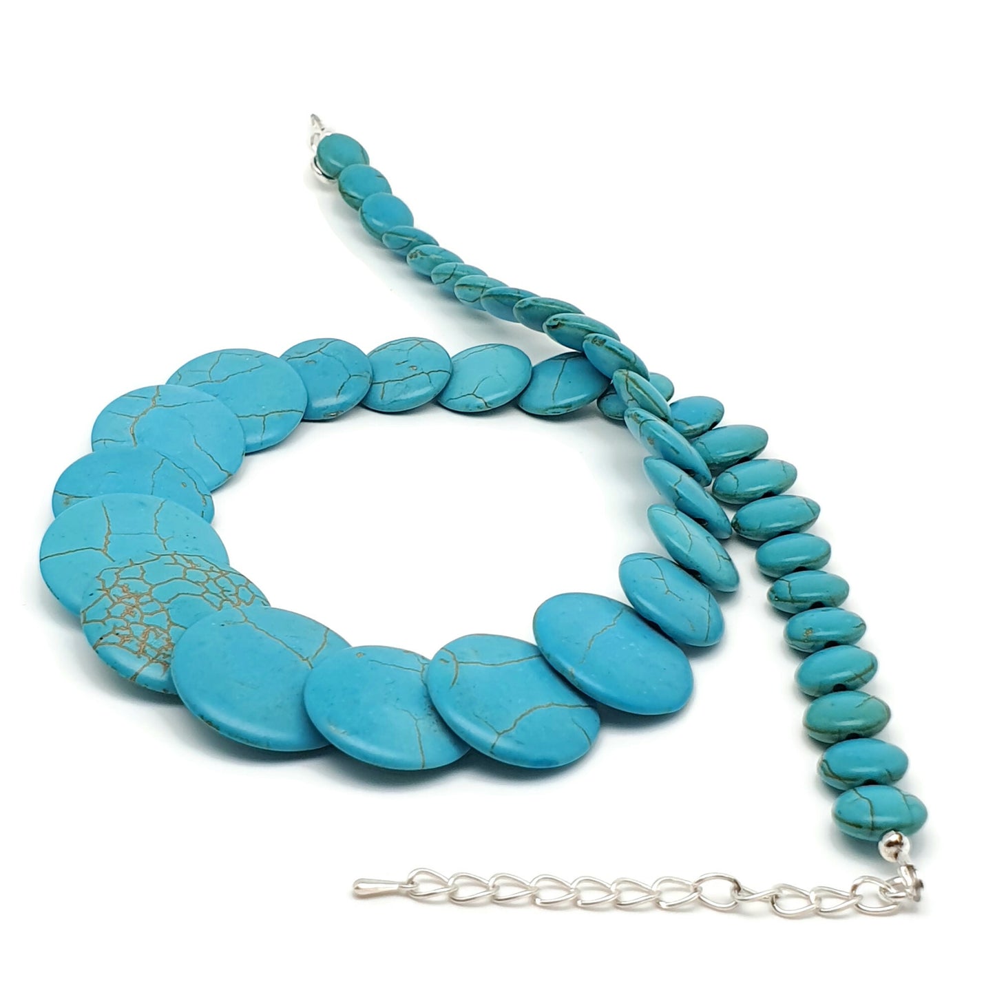Dyed Blue Howlite Beaded Graduated Collar Boho Necklace And Dangle Drop Earrings Set