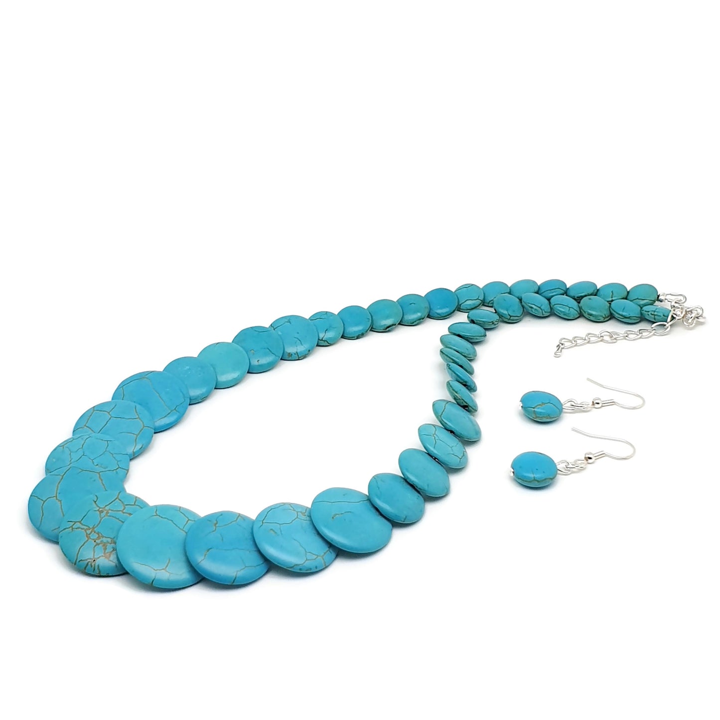 Dyed Blue Howlite Beaded Graduated Collar Boho Necklace And Dangle Drop Earrings Set