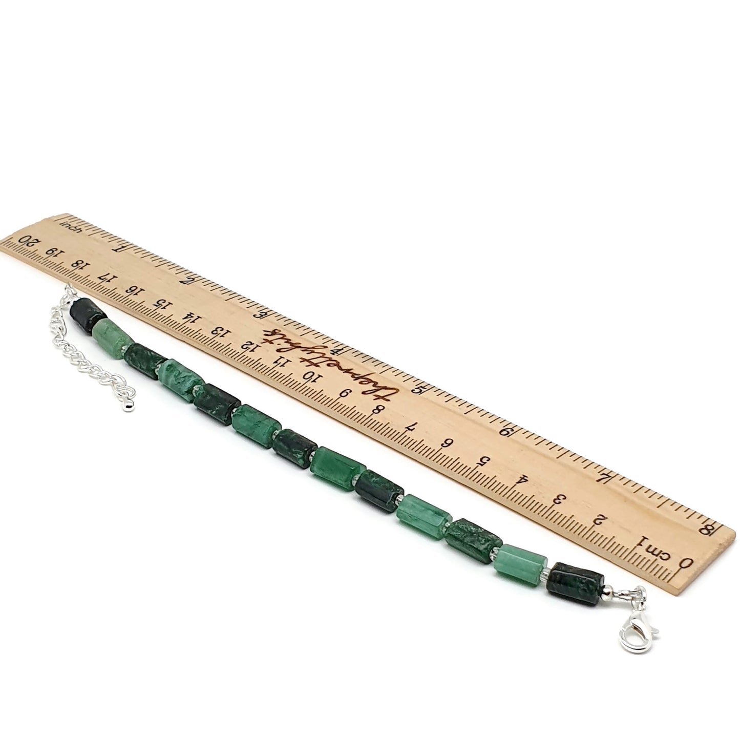 Natural Green Emerald Beaded Bracelet Black Tourmaline Adjustable Length