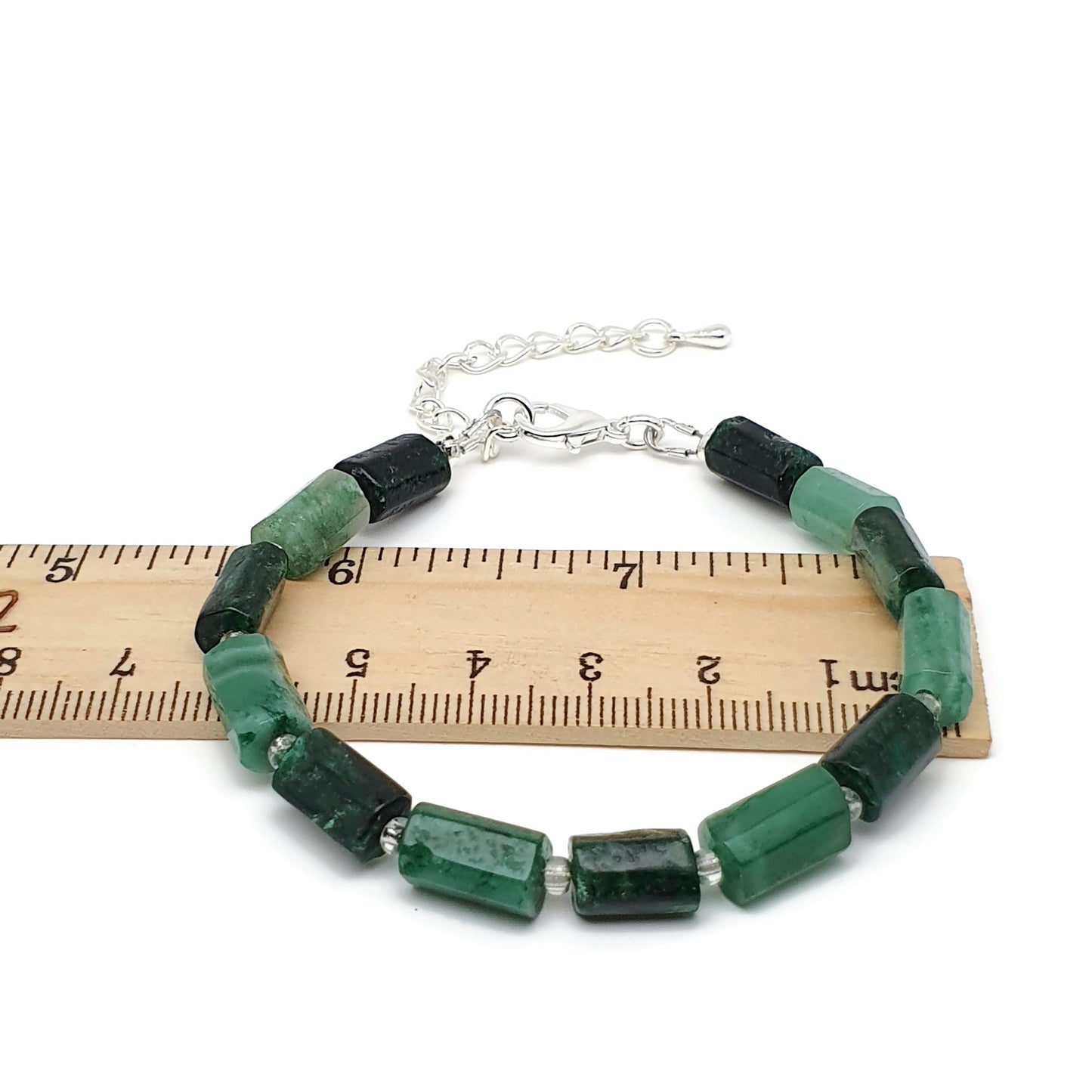 Natural Green Emerald Beaded Bracelet Black Tourmaline Adjustable Length