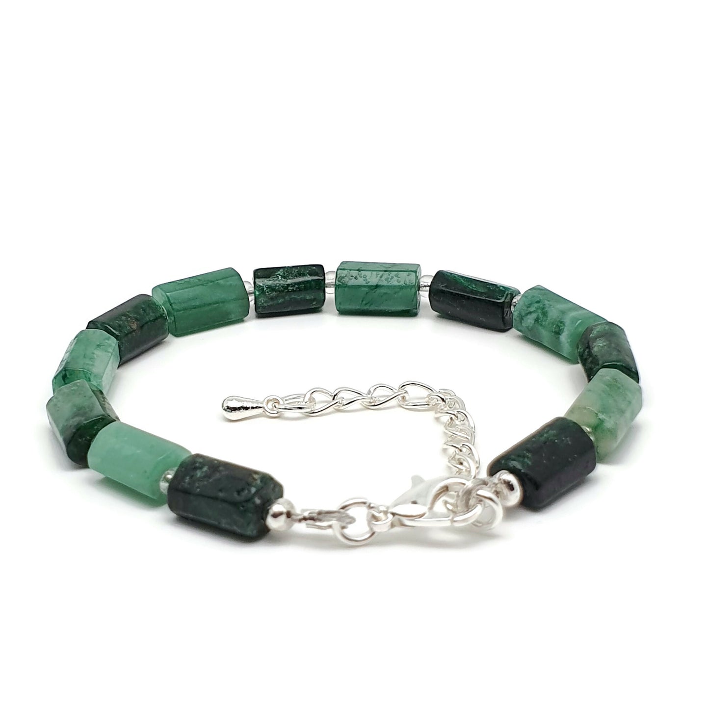 Natural Green Emerald Beaded Bracelet Black Tourmaline Adjustable Length