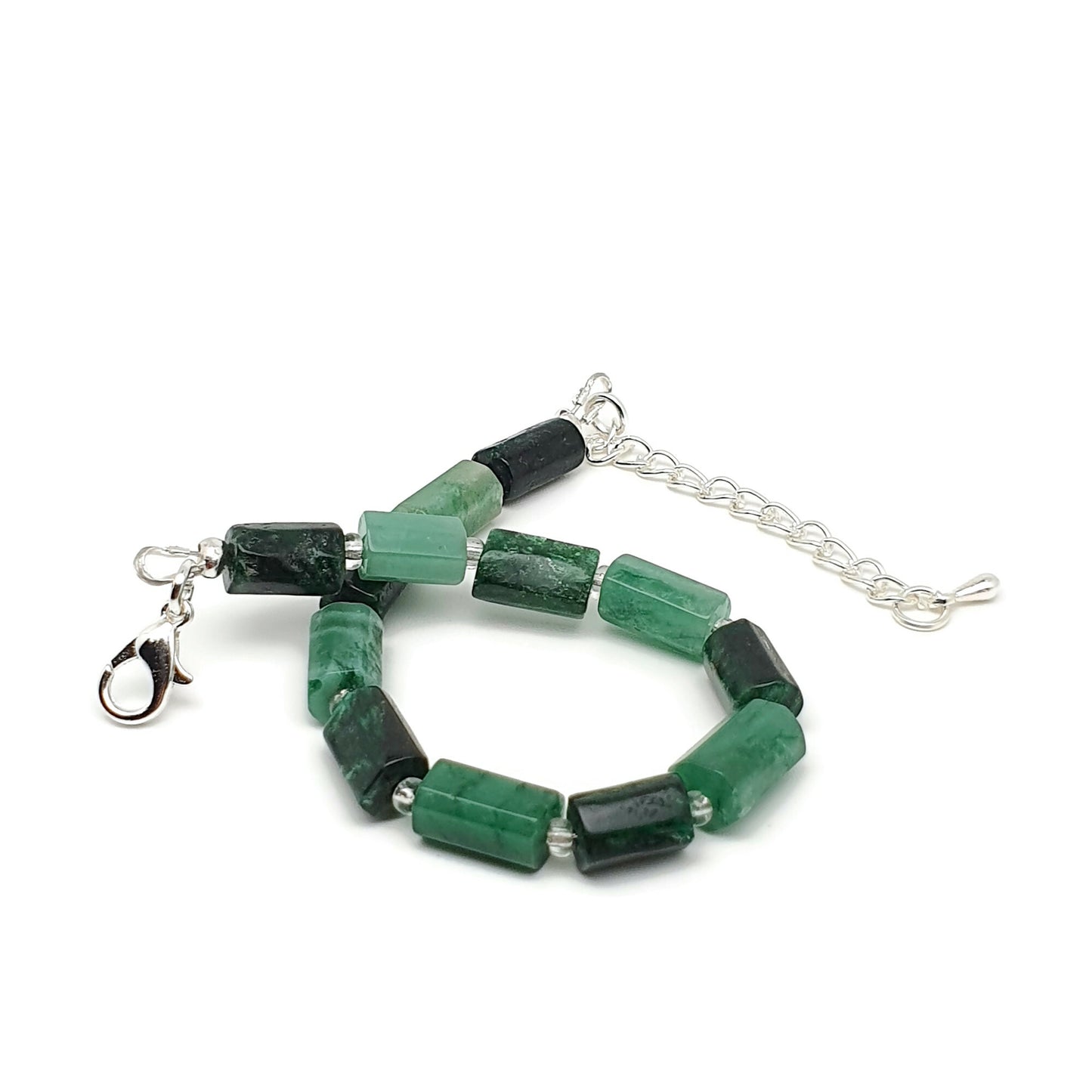 Natural Green Emerald Beaded Bracelet Black Tourmaline Adjustable Length