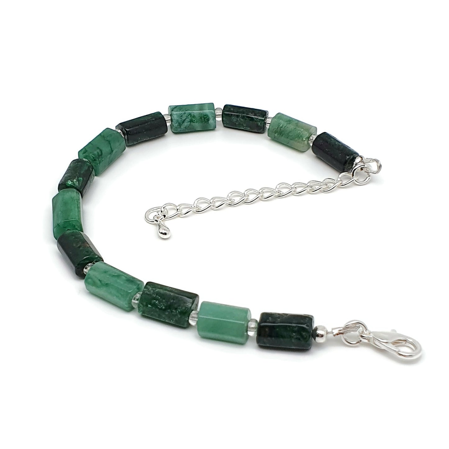 Natural Green Emerald Beaded Bracelet Black Tourmaline Adjustable Length