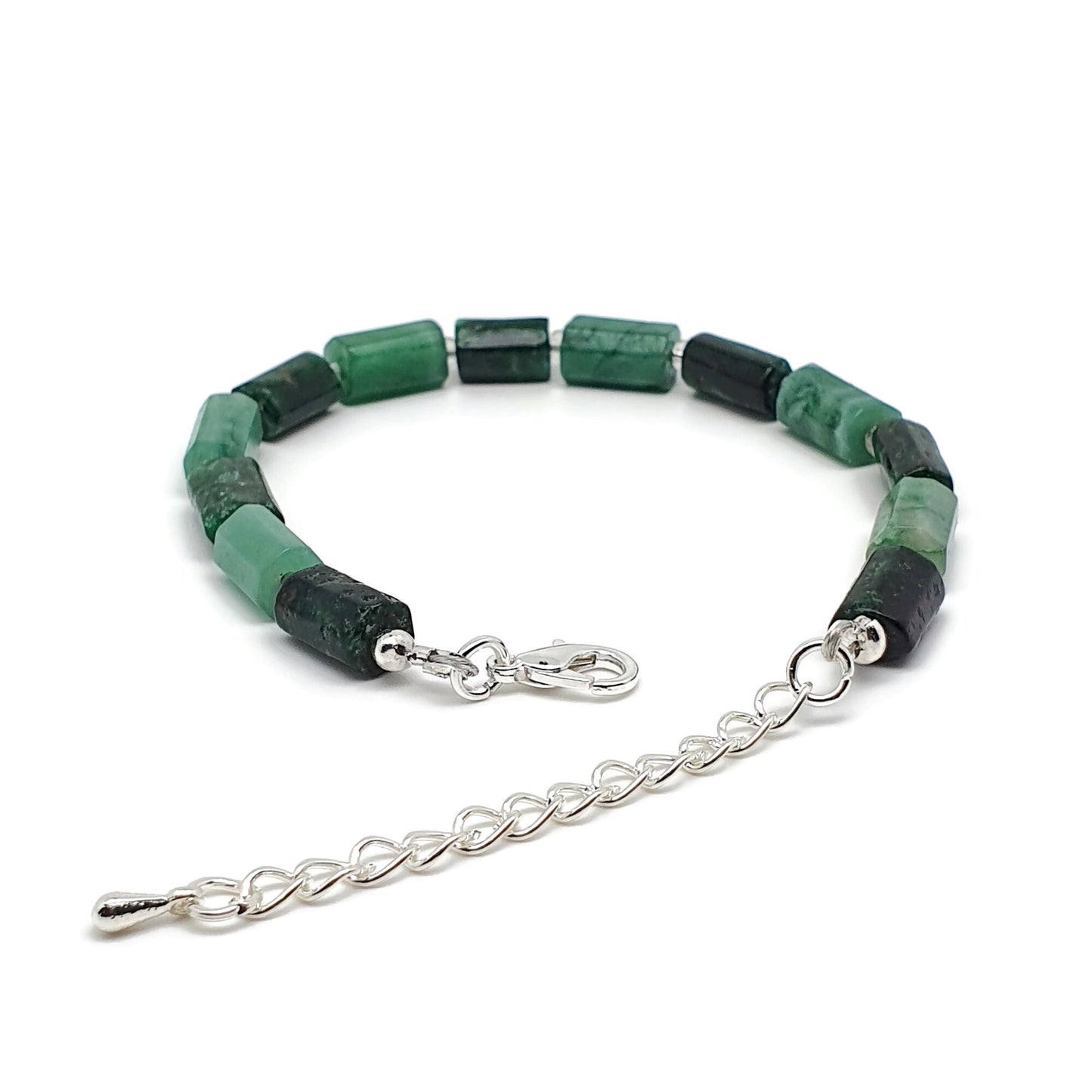 Natural Green Emerald Beaded Bracelet Black Tourmaline Adjustable Length