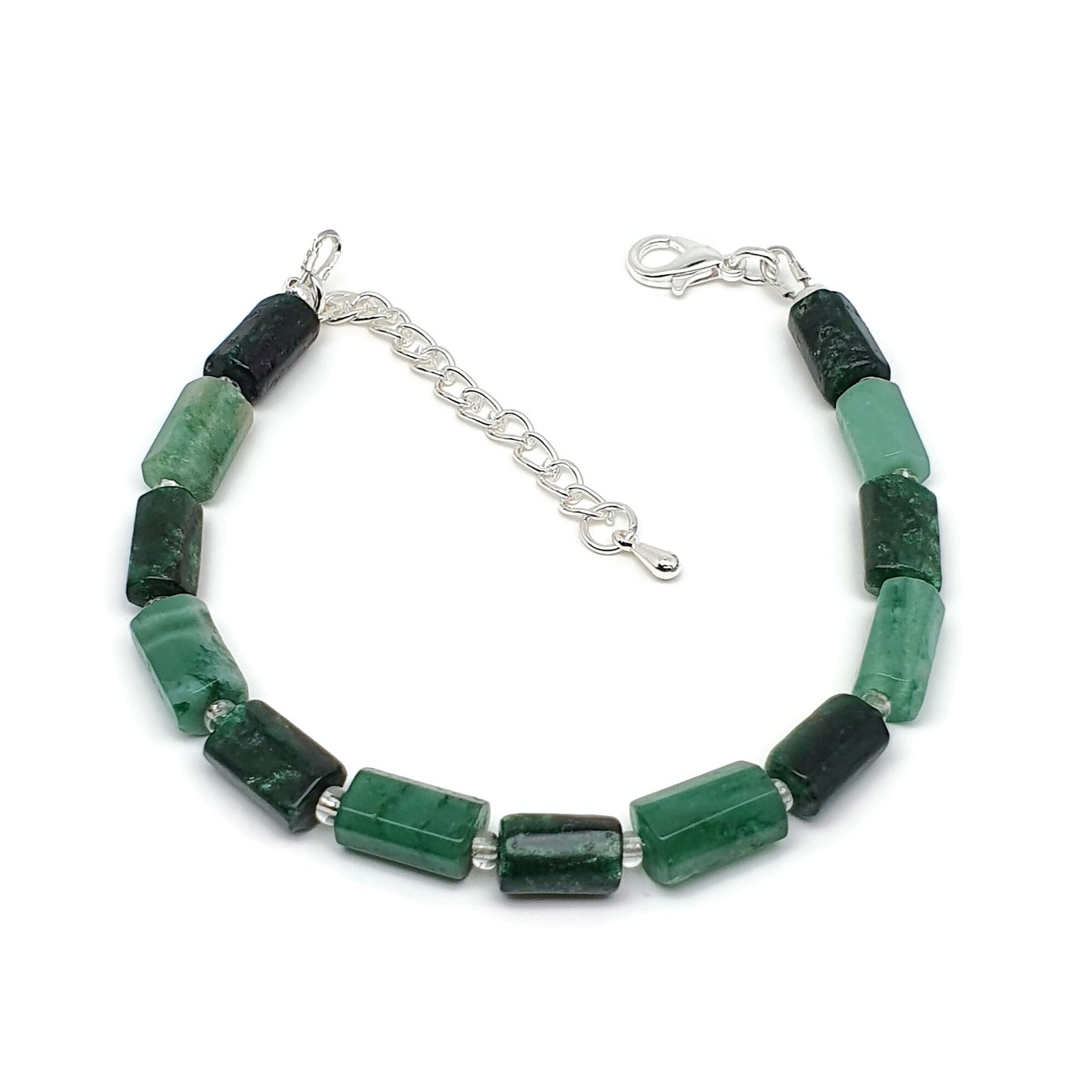Natural Green Emerald Beaded Bracelet Black Tourmaline Adjustable Length
