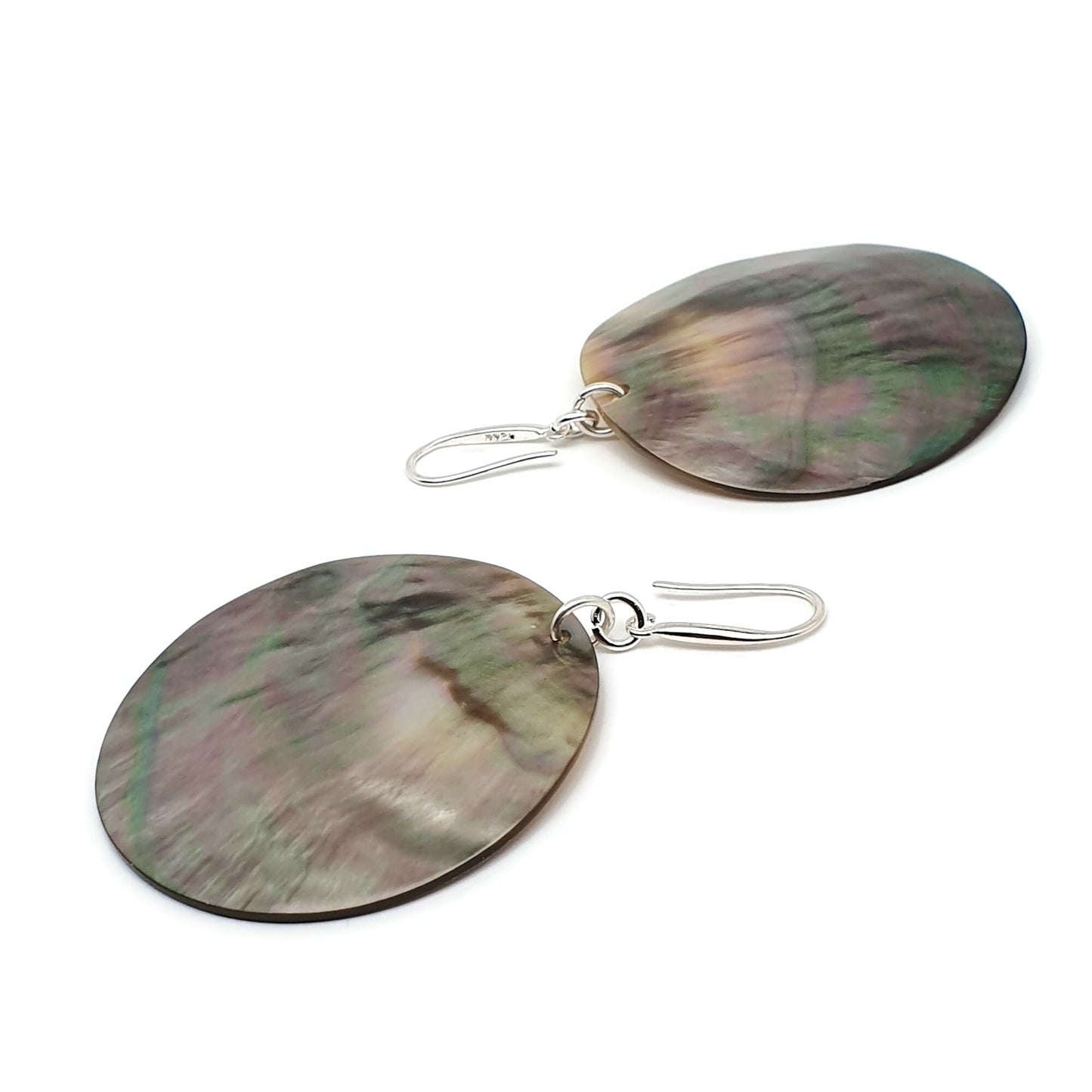 Dark Abalone Disc Earrings Natural Sea Shell Long Dangle Drop