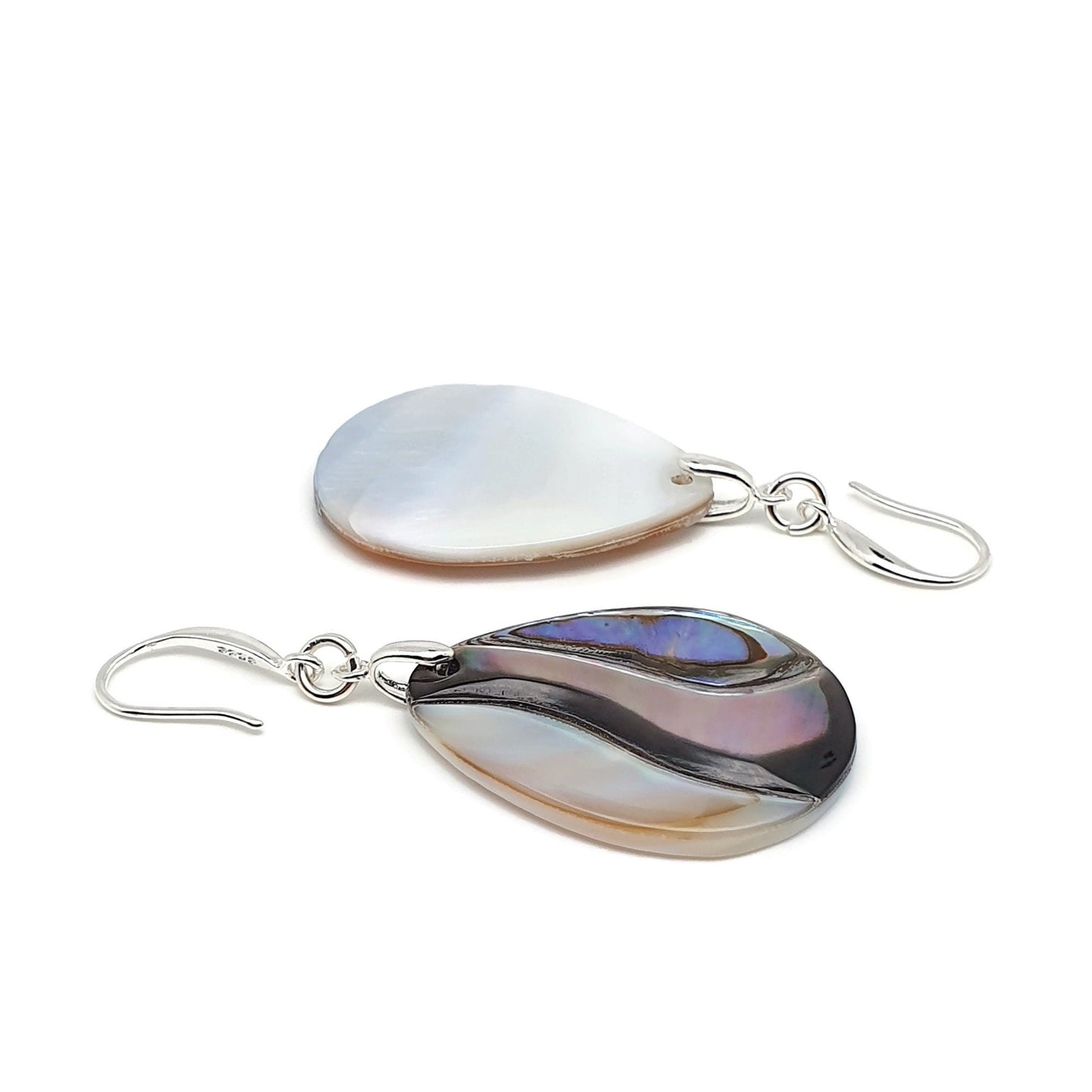 Rainbow Paua Abalone Teardrop Earrings Natural Sea Shell