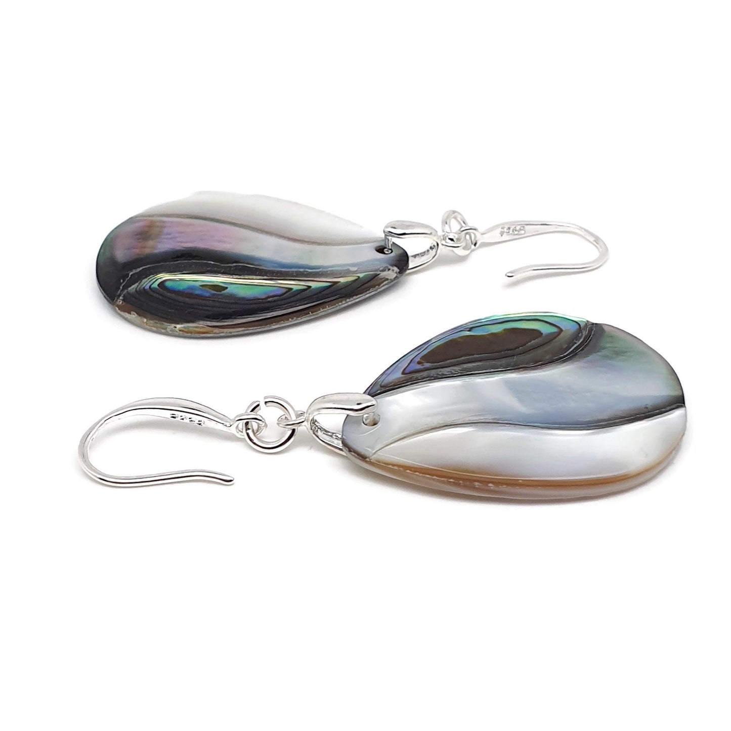 Rainbow Paua Abalone Teardrop Earrings Natural Sea Shell