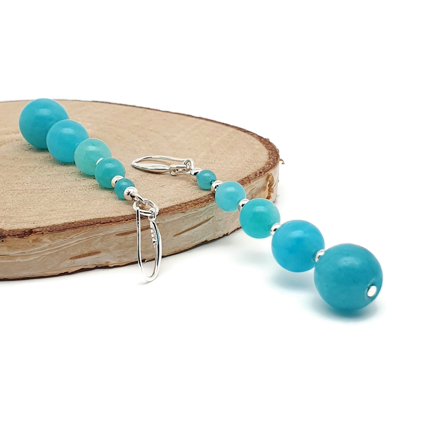 Blue Amazonite Beaded Graduated Long Dangle Drop Earrings