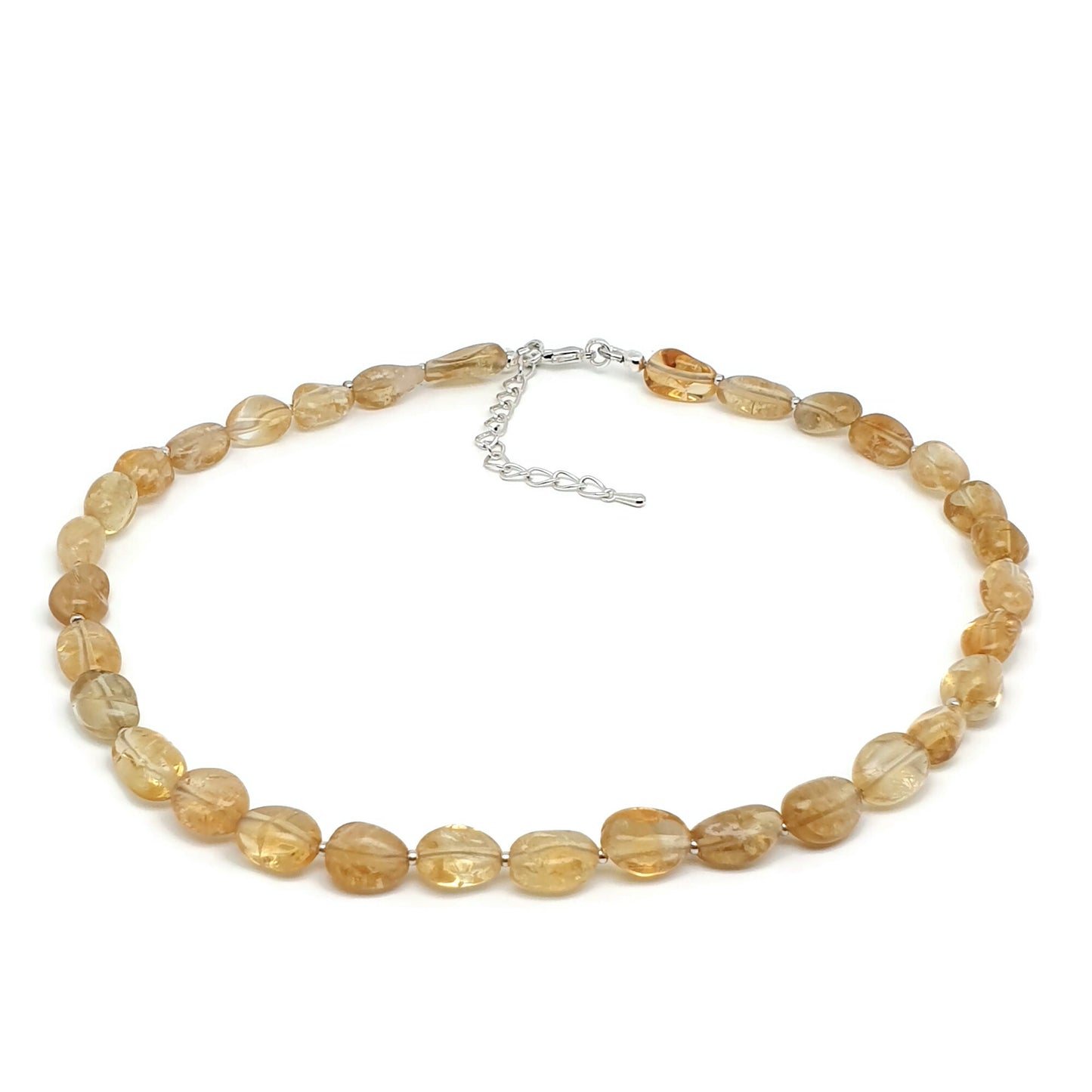 Yellow Citrine Beaded Nuggets Necklace Silver Plated