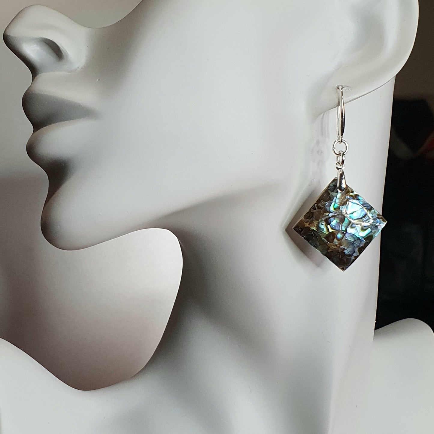 Rainbow Abalone Paua Geometric Earrings Natural Sea Shell Dangle Drop